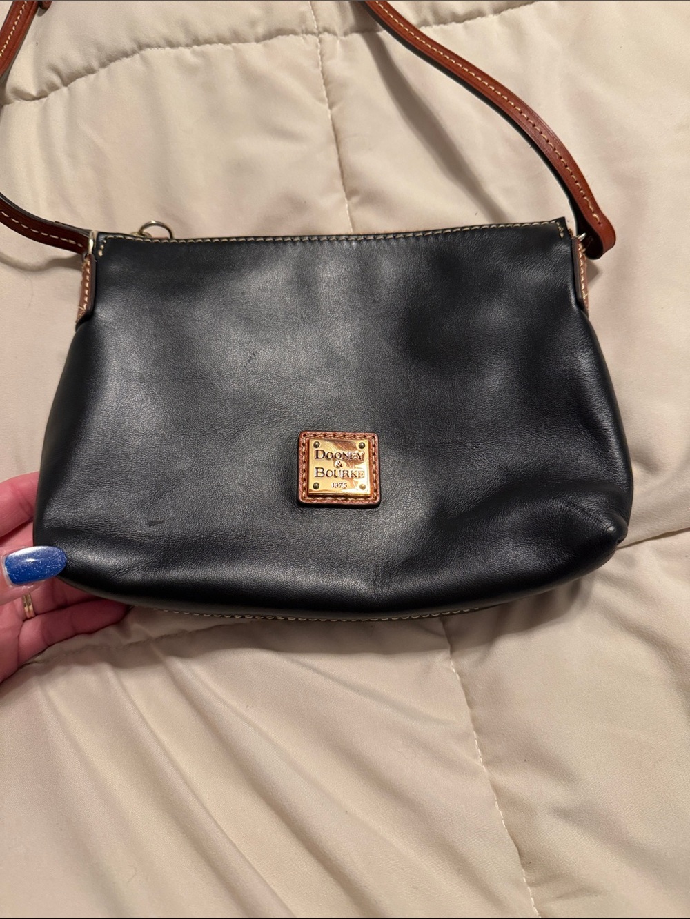 Dooney & Bourke Black Leather Crossbody with Brown Trim